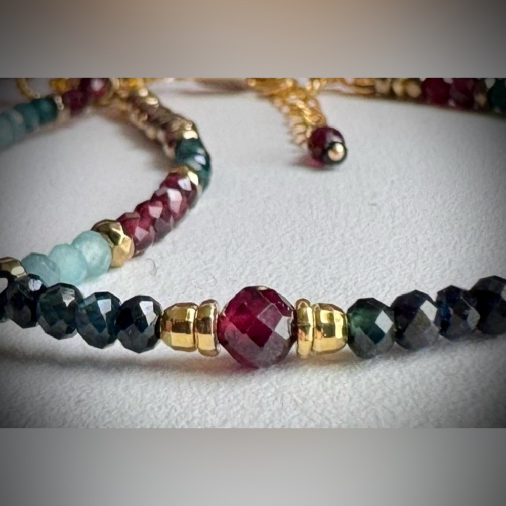 2 Strand Paraiba Blue Tourmaline Garnet 18kVermeil  Bracelet - Picture 3 of 5